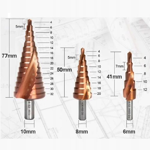 WIERTŁA KOBALTOWE STOPNIOWE STOŻKOWE DO METALU STALI ZESTAW HSS CO/M35 na Arena.pl
