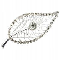 Delikatna broszka listek z cyrkoniami srebrna 4cm