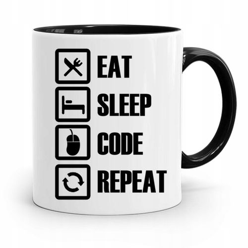 Kubek Czarny Informatyka Programisty Eat Sleep Z Nadrukiem Ze Zdjęciem na Arena.pl