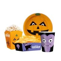Zestaw zastawy na Halloween - pudełka na przekąski, talerzyki, kubeczki