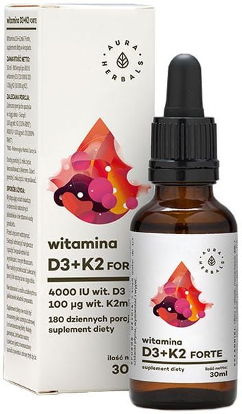 Witamina D3 K2mk7 W Płynie K2 Mk7 Forte 30 Ml 900 Kropli Aura Herbals