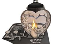 SIOSTRA ZNICZ LAMPION NA GRÓB SERCE I SERCE SREBRO SKOS SENTENCJA+ŚWIECA