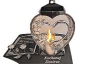 SIOSTRA ZNICZ LAMPION NA GRÓB SERCE I SERCE SREBRO SKOS SENTENCJA+ŚWIECA