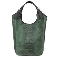 VERA PELLE torebka damska zamszowa worek shopper kroko V655 c.zielona