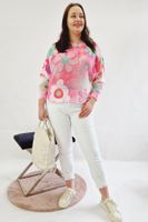 Sweter w Kwiaty z Okrągłym Dekoltem Różowy UNI