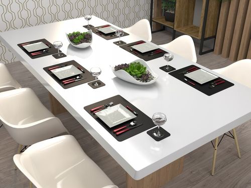 ZESTAW 4X PODKŁADKA STÓŁ TALERZ CZARNA SKÓRA 45x30 na Arena.pl