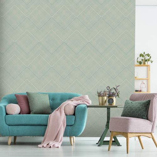 Tapeta Do Salonu Zielony Wzór GEOMETRYCZNY Retro na Arena.pl