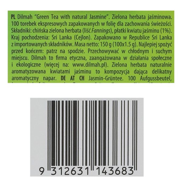 Dilmah Zielona herbata jaśminowa 100 x 1,5 g zdjęcie 8