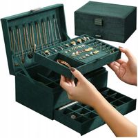 SZKATUŁKA NA BIŻUTERIĘ KUFEREK ORGANIZER PUDEŁKO KLUCZ TKANINA NA PREZENT