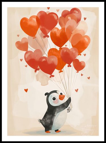 Plakat 50x70cm Pingwinek z Balonami na Arena.pl