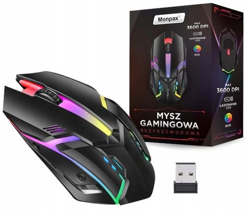 MYSZKA GAMINGOWA MYSZ DLA GRACZY BEZPRZEWODOWA KOMPUTEROWA LED RGB 3600 DPI na Arena.pl