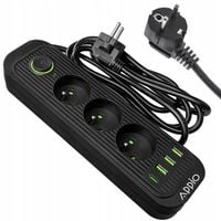 PRZEDŁUŻACZ APPIO listwa zasilająca 2m 3 gniazda + 3x USB + 1x USB C