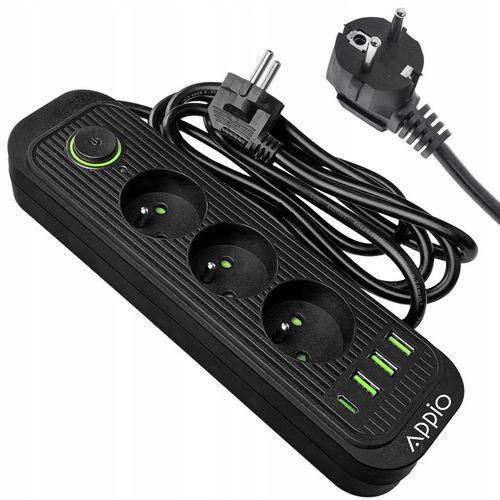 PRZEDŁUŻACZ APPIO listwa zasilająca 2m 3 gniazda + 3x USB + 1x USB C na Arena.pl