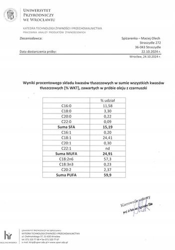 OLEJ Z CZARNUSZKI DZIECI JUNIOR 10,62! mg/g TYMOCHINONU 250ml NIERAFINOWANY na Arena.pl