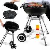 GRILL OGRODOWY WĘGLOWY NA BRYKIET ZAMYKANY Z POKRYWĄ WENTYLACJĄ I PÓŁKĄ