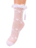 Skarpety dziewczęce rajstopowe kwiatki falbanka kokardka białe 27-30 YOCLUB
