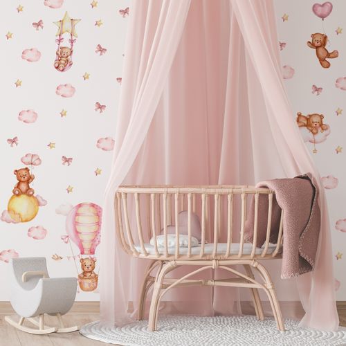 Naklejki Dziecięce Misie Chmury Balony Gwiazdy Kokardki ZESTAW 120cm x 60cm na Arena.pl