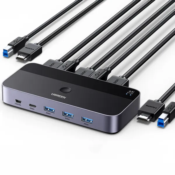 przełącznik kvm ugreen cm664 hdmi switch 2w1 - czarny zdjęcie 1