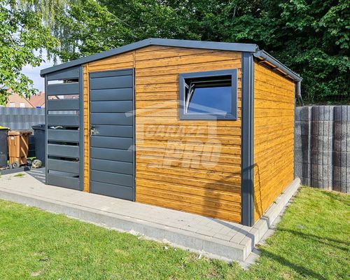 Schowek domek ogrodowy 3x3,5m + wiata 1m drzwi okno rynny dach  GP484 na Arena.pl
