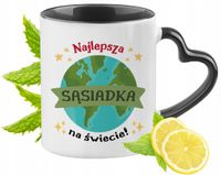 Kubek Czarny Z Uszkiem W Kształcie Serca Dla Sąsiadki Na Prezent