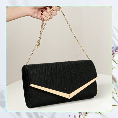 Torebka Wieczorowa Czarna Kopertówka Wizytowa Błyszcząca Ślub Wesele mała na Arena.pl