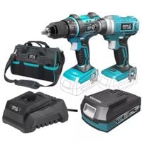 KLUCZ UDAROWY ZESTAW NARZĘDZI AKUMULATOROWYCH 18V, DEDRA SAS+ALL DED7018 WIERTARKO-WKRĘTARKA 50NM, ZAKRĘTARKA UDAROWA, AKUMULATOR 2.0AH, ŁADOWARKA, TORBA 16"