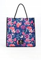 Monnari - torba zakupowa shopper przeszycia kwiaty granatowy SHP0210
