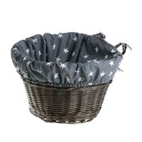 Wiklinowy kosz rowerowy szary ze skórzanymi paskami 42x37 H24 cm