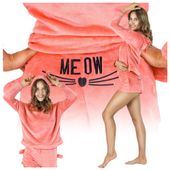 PIŻAMA DAMSKA ZIMOWA DWUCZĘŚCIOWA KOCIA USZY CIEPŁA PLUSZOWA RÓŻOWA S