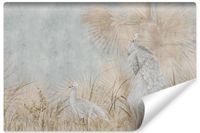 Fototapeta Do Sypialni Beton Ptaki PAWIE Liście Styl Vintage 300cm x 210cm