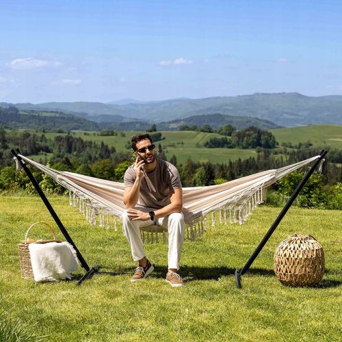 Hamak ogrodowy brazylijski z frędzlami boho Bari z regulowanym stelażem na Arena.pl