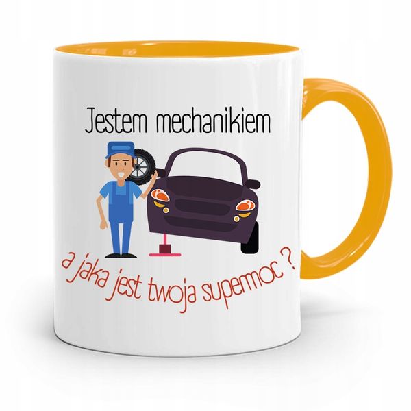 Kubek Żółty Prezent Mechanika Jestem Mechanikiem Z Nadrukiem Ze Zdjęciem zdjęcie 1
