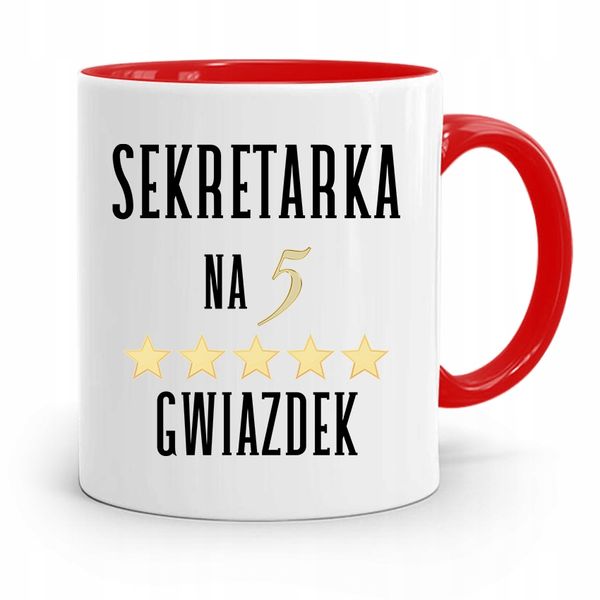 Kubek Czerwony Dla Sekretarki Na 5 Gwiazdek Z Nadrukiem Ze Zdjęciem zdjęcie 1