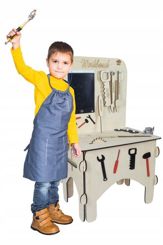 Drewniany warsztat majsterkowicza tablet kłódka imadło schowek piła POLSKI! na Arena.pl