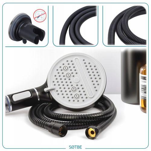 Słuchawka prysznicowa z jonizacją i filtrem Oszczędność Wody Czarna SOTBE na Arena.pl