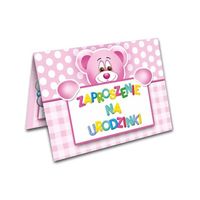 Zaproszenia urodzinowe różowy miś, 10 szt.