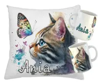 Zestaw KUBEK + PODUSZKA KOTY KOT + RÓŻNE WZORY + IMIĘ UNIKALNY WYJĄTKOWY
