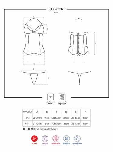 bielizna 838 cor 3 gorset i stringi  s/m na Arena.pl