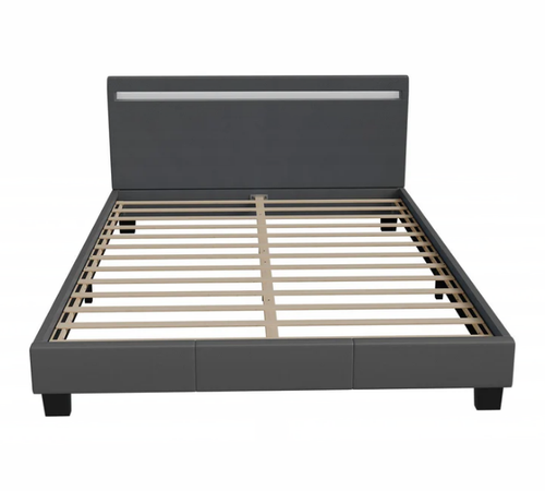 Łóżko tapicerowane z oświetleniem LED i stelażem 140 cm szare na Arena.pl