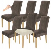 6 SZT POKROWIEC NA KRZESŁO POKROWCE KAKAOWY BRĄZ ELASTYCZNY GRUBY WELUR