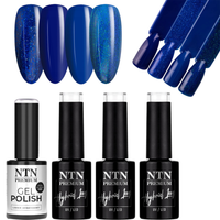 NTN Zestaw Midnight Blue 4 lakiery hybrydowe , granat, brokat, szafir