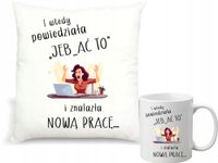 Zestaw PODUSZKA i KUBEK nadruk gratulacje nowej pracy pożegnanie pracownika
