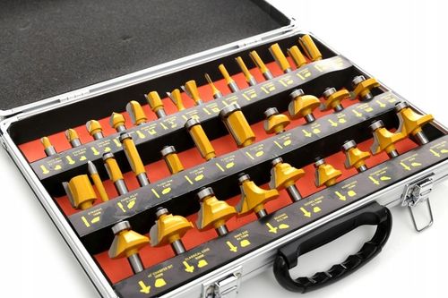 FREZY DO DREWNA 8mm KSZTAŁTOWE 35el TWARDE OSTRE ZESTAW W WALIZCE FREZ na Arena.pl