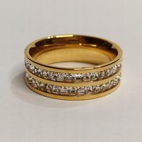 PIERŚCIONEK OBRĄCZKA ZE STALI CHIRURGICZNEJ PODWÓJNE CYRKONIE ROZ 19 P10