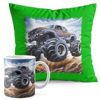 ZESTAW KUBEK + PODUSZKA ZIELONA - AUTO MONSTER TRUCK
