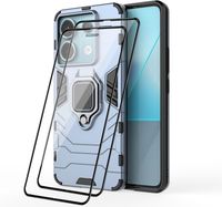 Etui Redmi Note 13 Pro 5G pancerne uchwyt ring szkło 2x  Jasnoniebieskie