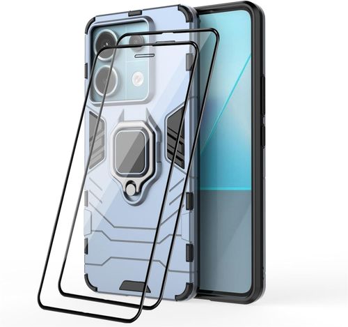 Etui Redmi Note 13 Pro 5G pancerne uchwyt ring szkło 2x  Jasnoniebieskie na Arena.pl