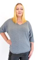 Cienki Sweter Damski ze Srebrną Nitką Popielaty UNI