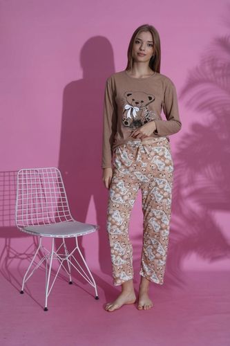 NETi Przewiewna i Delikatna Bawełniana Piżama Damska z Długim Rękawem Brown na Arena.pl