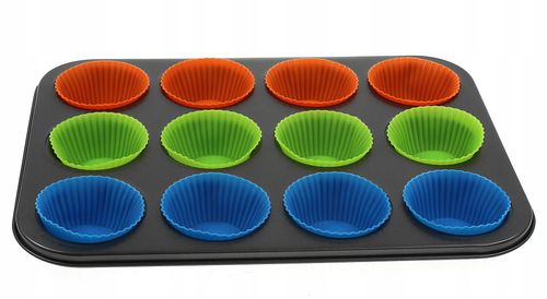 FORMA BLACHA MUFFINKI + 12 SILIKONOWE BABECZKI na Arena.pl